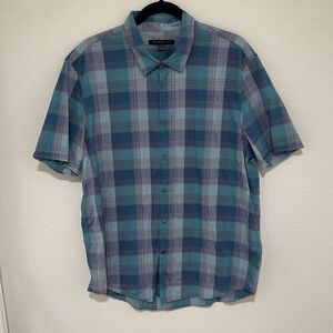 John Varvatos USA‎ Mens Blue Plaided Short Sleeve Collared Button-Up Shirt XL